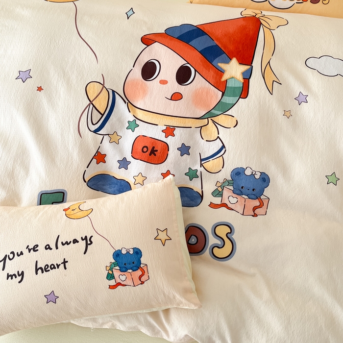 91家纺网 家纺一手货源 找家纺 海岛哥哥 2025新款大版印花云感双层纱四件套 顽皮星星人