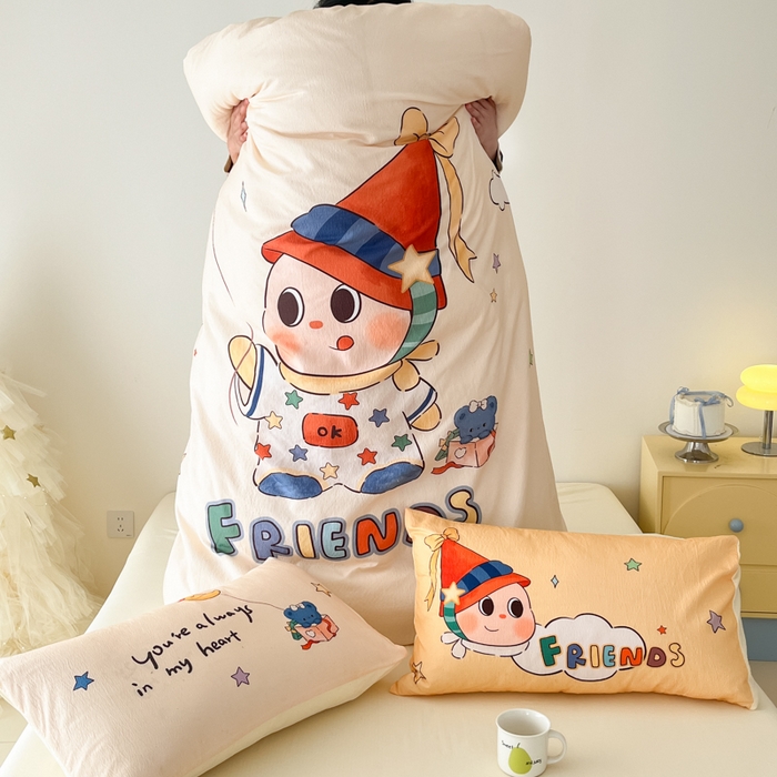 91家纺网 家纺一手货源 找家纺 海岛哥哥 2025新款大版印花云感双层纱四件套 顽皮星星人