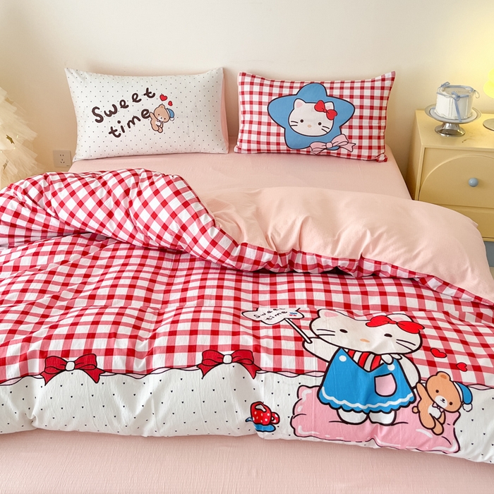 91家纺网 家纺一手货源 找家纺 海岛哥哥 2025新款大版印花云感双层纱四件套 星星猫咪