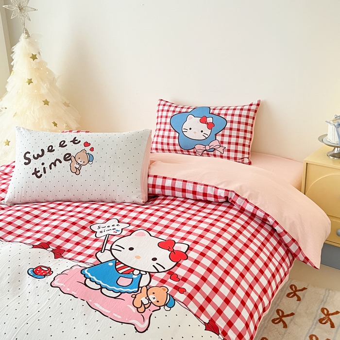 91家纺网 家纺一手货源 找家纺 海岛哥哥 2025新款大版印花云感双层纱四件套 星星猫咪