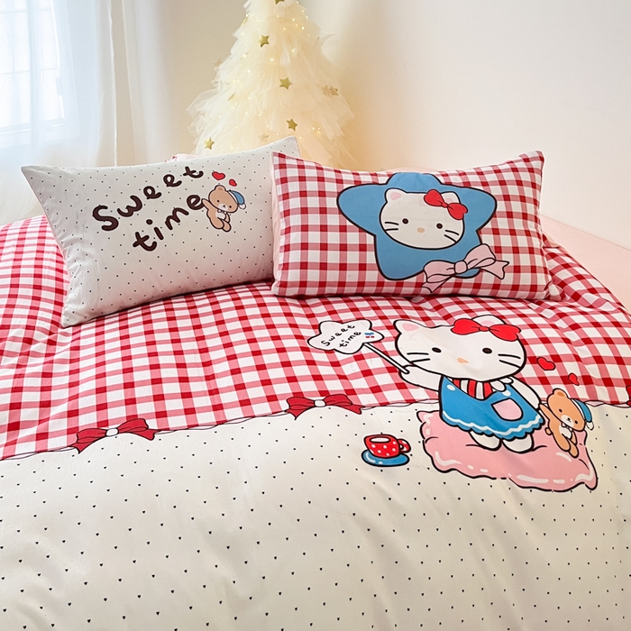 91家纺网 家纺一手货源 找家纺 海岛哥哥 2025新款大版印花云感双层纱四件套 星星猫咪