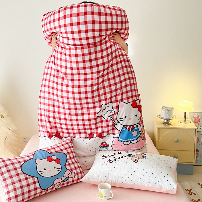 91家纺网 家纺一手货源 找家纺 海岛哥哥 2025新款大版印花云感双层纱四件套 星星猫咪