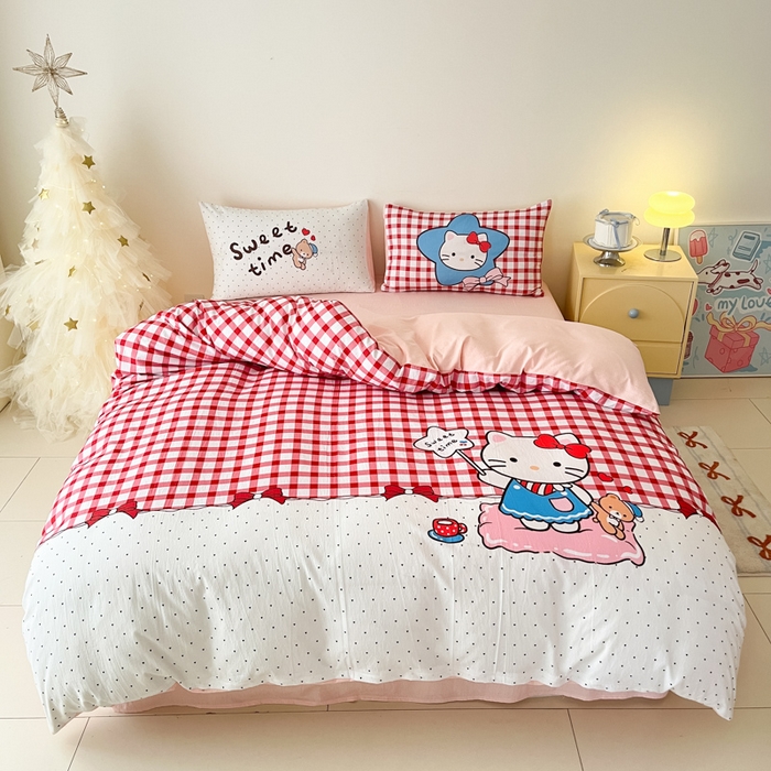 91家纺网 家纺一手货源 找家纺 港岛妹妹 2025新款大版印花云感双层纱四件套 星星猫咪