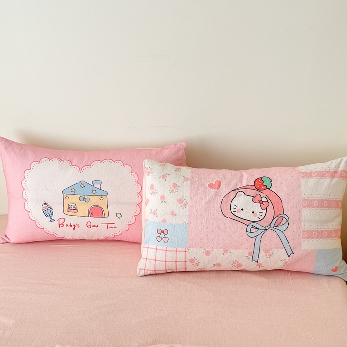 91家纺网 家纺一手货源 找家纺 港岛妹妹 2025新款大版印花云感双层纱四件套 方格猫猫