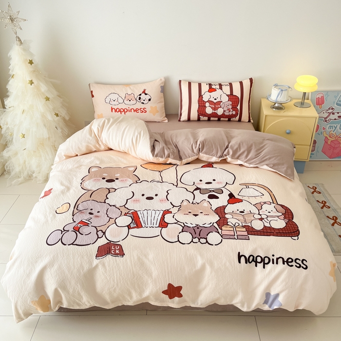 港岛妹妹 2025新款大版印花云感双层纱四件套 狗狗音乐会