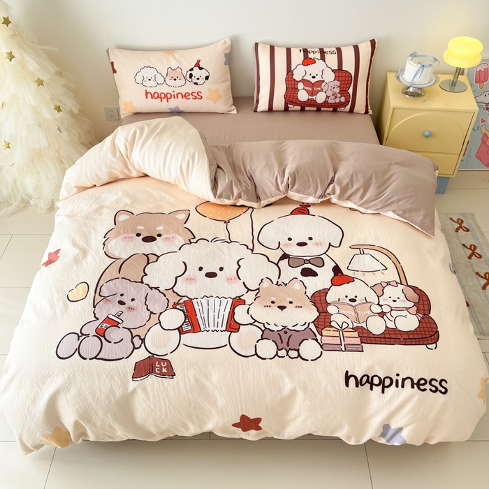 91家纺网 家纺一手货源 找家纺 港岛妹妹 2025新款大版印花云感双层纱四件套 狗狗音乐会