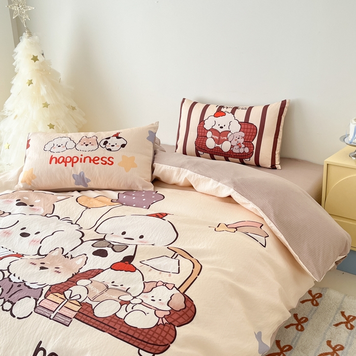 91家纺网 家纺一手货源 找家纺 港岛妹妹 2025新款大版印花云感双层纱四件套 狗狗音乐会