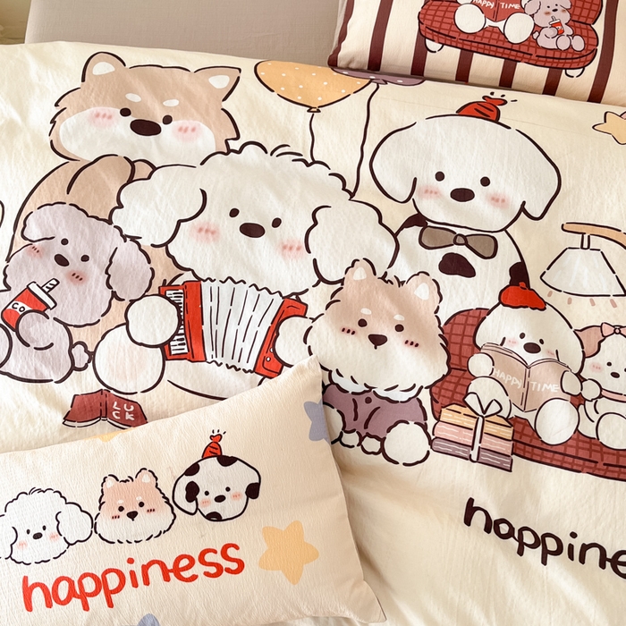 91家纺网 家纺一手货源 找家纺 港岛妹妹 2025新款大版印花云感双层纱四件套 狗狗音乐会