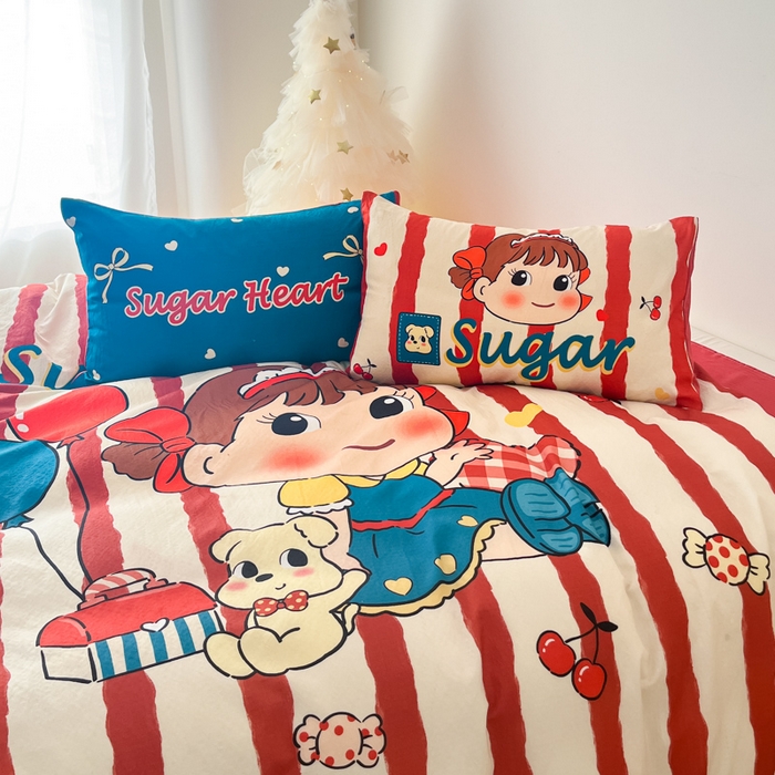 91家纺网 家纺一手货源 找家纺 港岛妹妹 2025新款大版印花云感双层纱四件套 可爱女孩