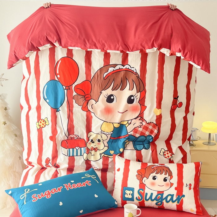 91家纺网 家纺一手货源 找家纺 港岛妹妹 2025新款大版印花云感双层纱四件套 可爱女孩