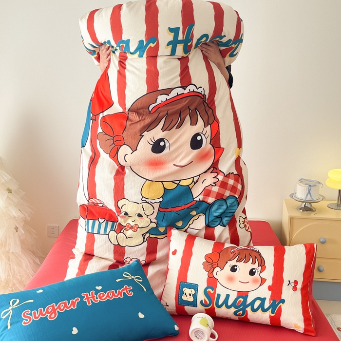 91家纺网 家纺一手货源 找家纺 港岛妹妹 2025新款大版印花云感双层纱四件套 可爱女孩