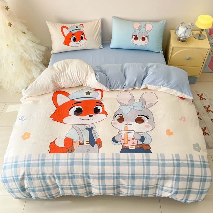 91家纺网 家纺一手货源 找家纺 港岛妹妹 2025新款大版印花云感双层纱四件套 快乐逮捕