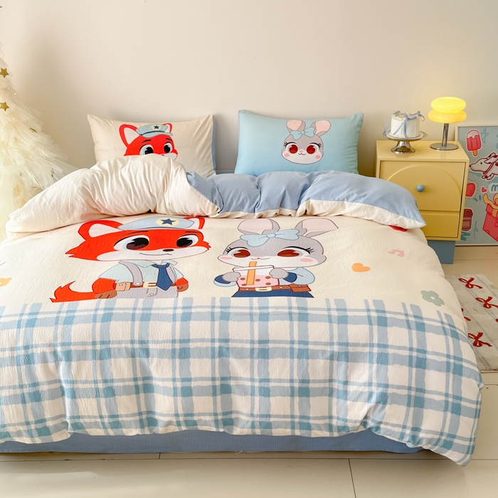 91家纺网 家纺一手货源 找家纺 港岛妹妹 2025新款大版印花云感双层纱四件套 快乐逮捕