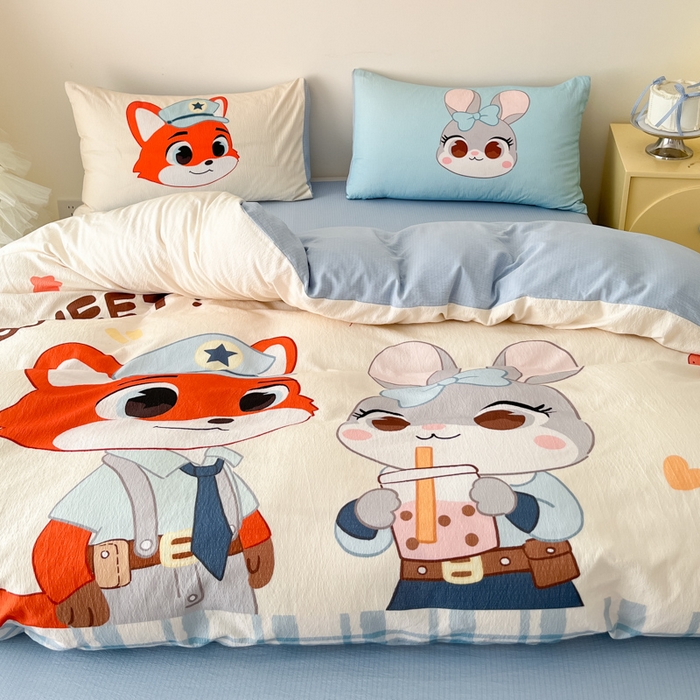 91家纺网 家纺一手货源 找家纺 港岛妹妹 2025新款大版印花云感双层纱四件套 快乐逮捕