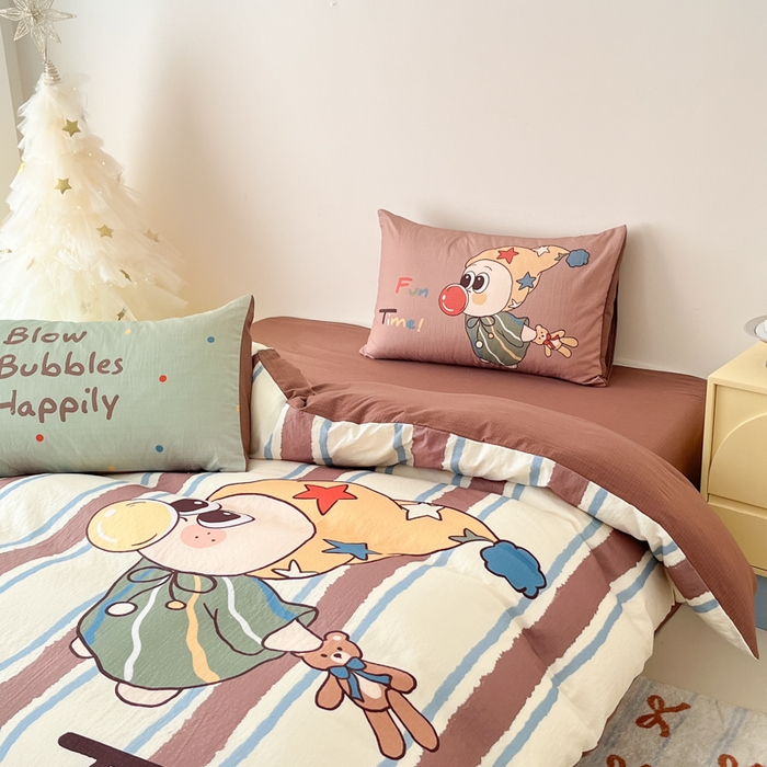 91家纺网 家纺一手货源 找家纺 港岛妹妹 2025新款大版印花云感双层纱四件套 趣味星星人