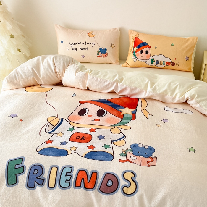 91家纺网 家纺一手货源 找家纺 港岛妹妹 2025新款大版印花云感双层纱四件套 顽皮星星人