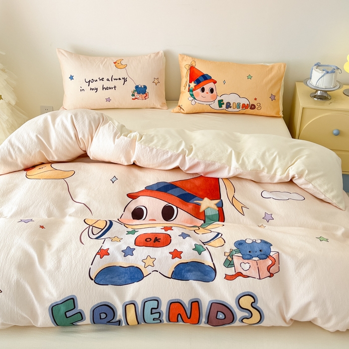 91家纺网 家纺一手货源 找家纺 港岛妹妹 2025新款大版印花云感双层纱四件套 顽皮星星人