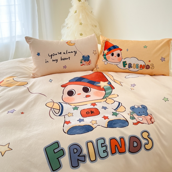 91家纺网 家纺一手货源 找家纺 港岛妹妹 2025新款大版印花云感双层纱四件套 顽皮星星人