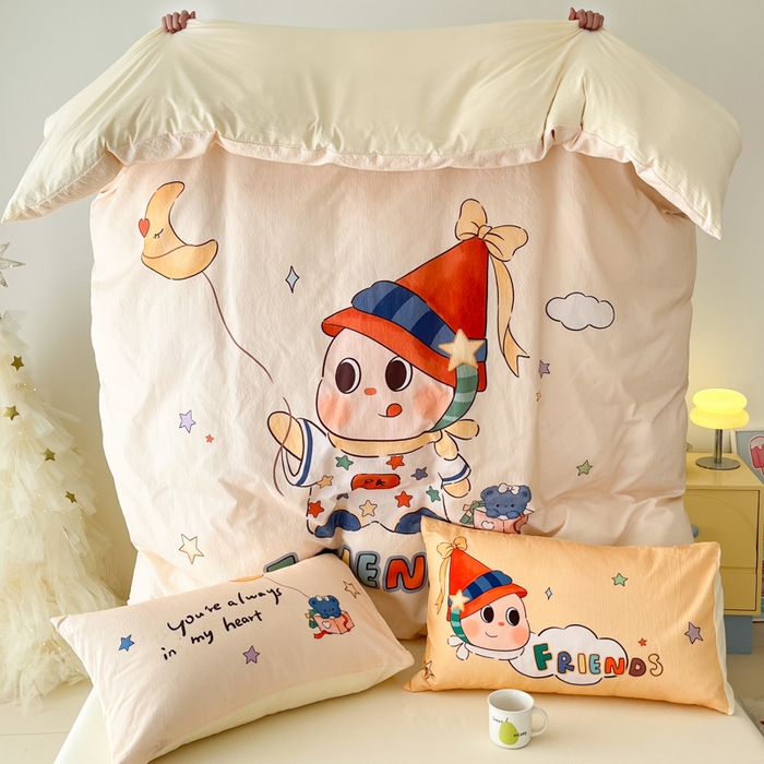 91家纺网 家纺一手货源 找家纺 港岛妹妹 2025新款大版印花云感双层纱四件套 顽皮星星人