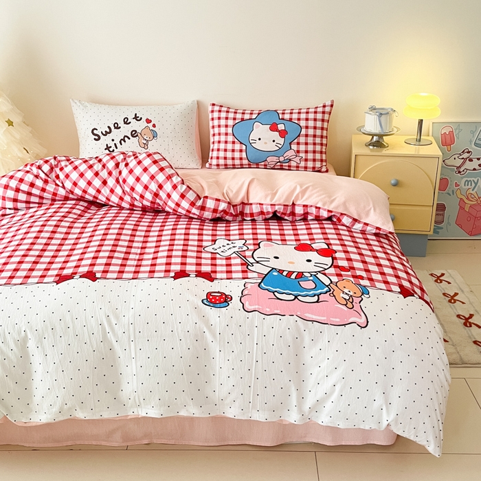 91家纺网 家纺一手货源 找家纺 港岛妹妹 2025新款大版印花云感双层纱四件套 星星猫咪