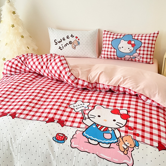 91家纺网 家纺一手货源 找家纺 港岛妹妹 2025新款大版印花云感双层纱四件套 星星猫咪