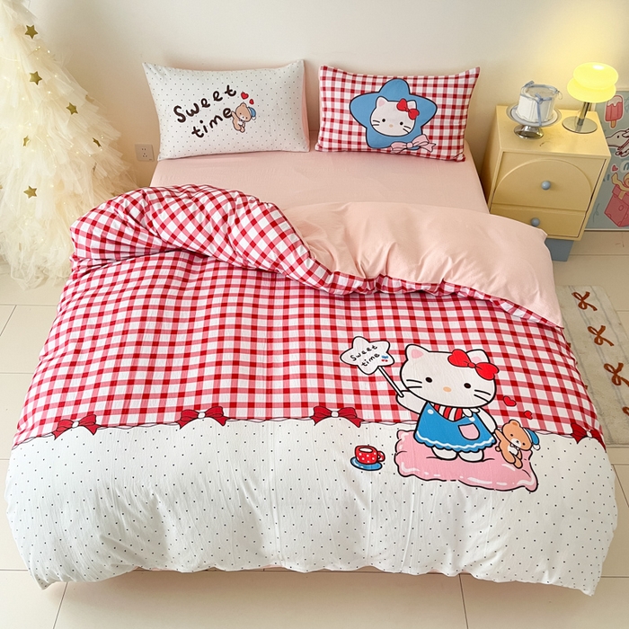 91家纺网 家纺一手货源 找家纺 港岛妹妹 2025新款大版印花云感双层纱四件套 星星猫咪