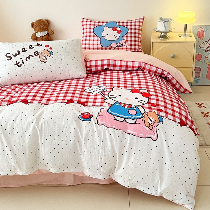 91家纺网 家纺一手货源 找家纺 港岛妹妹 2025新款大版印花云感双层纱四件套 星星猫咪