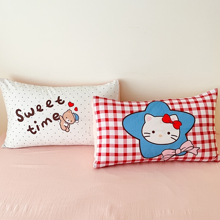 91家纺网 家纺一手货源 找家纺 港岛妹妹 2025新款大版印花云感双层纱四件套 星星猫咪