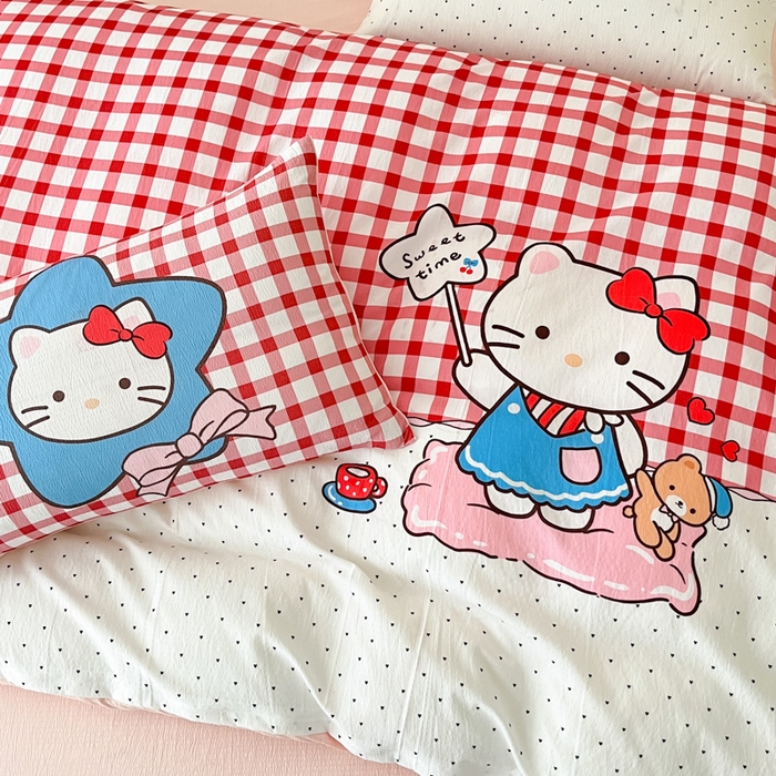 91家纺网 家纺一手货源 找家纺 港岛妹妹 2025新款大版印花云感双层纱四件套 星星猫咪