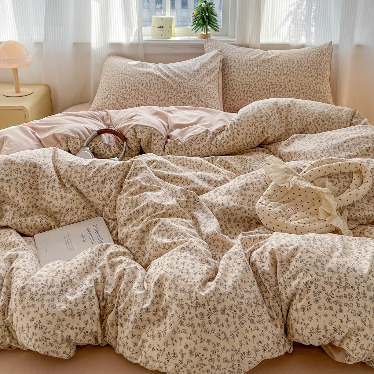 91家纺网 家纺一手货源 找家纺 格真 2026新款韩国小布袋A类古法水洗仿棉云感纱四件套 赫拉