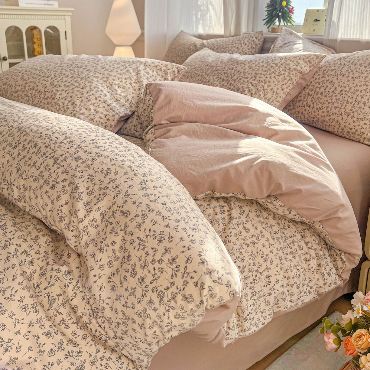 91家纺网 家纺一手货源 找家纺 格真 2026新款韩国小布袋A类古法水洗仿棉云感纱四件套 赫拉