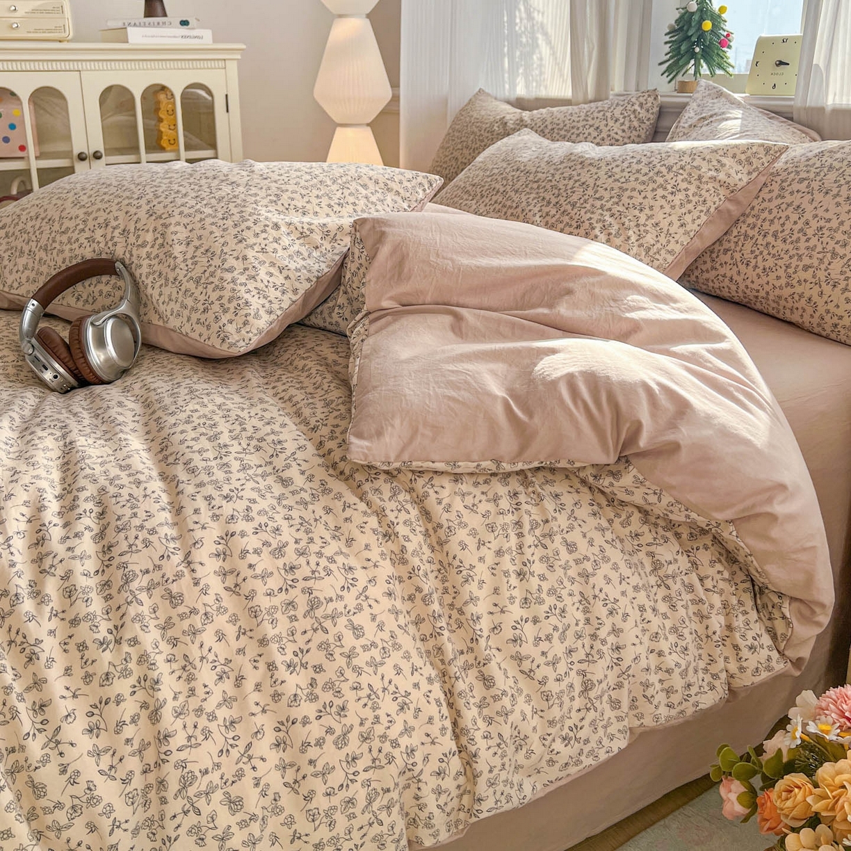 91家纺网 家纺一手货源 找家纺 格真 2026新款韩国小布袋A类古法水洗仿棉云感纱四件套 赫拉