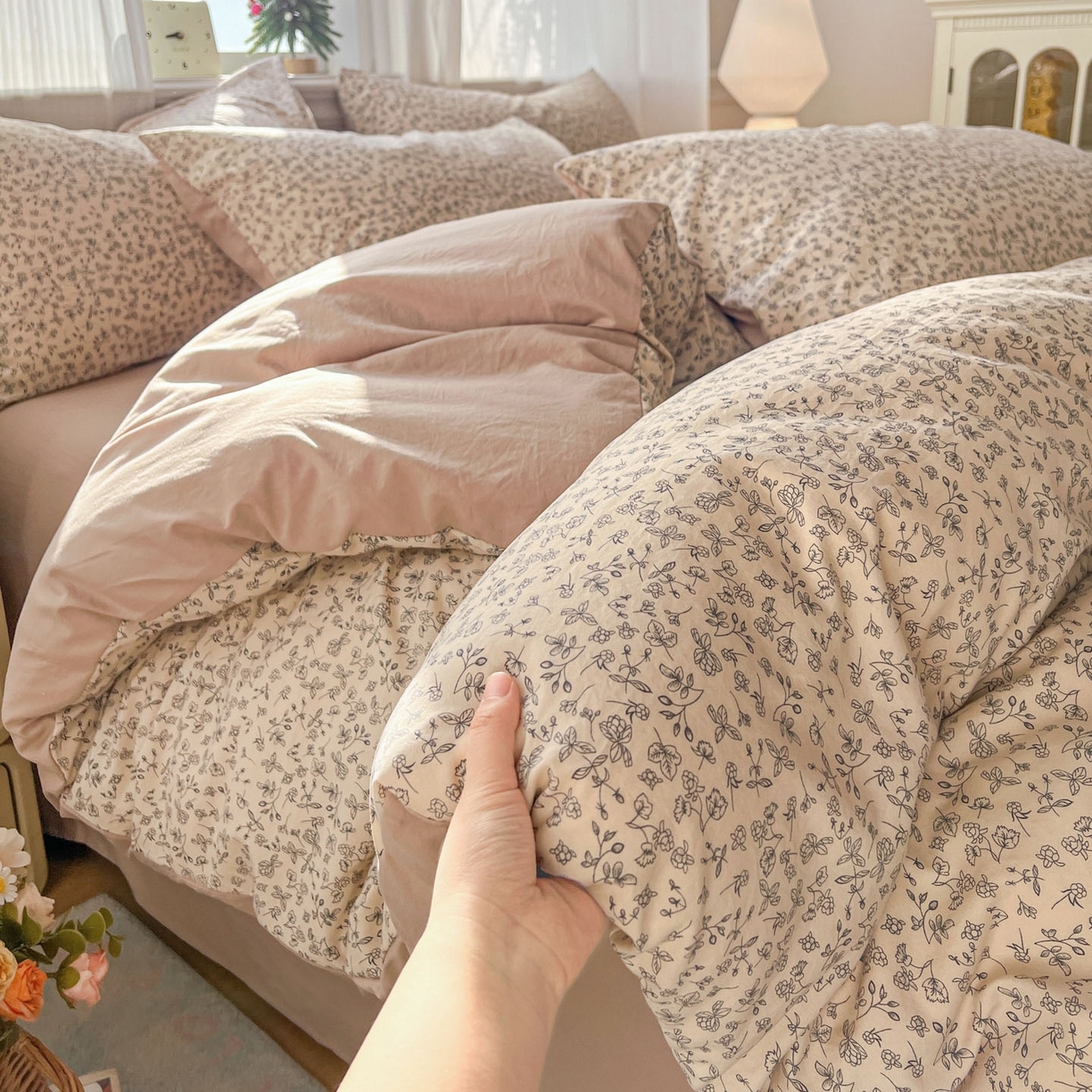 91家纺网 家纺一手货源 找家纺 格真 2026新款韩国小布袋A类古法水洗仿棉云感纱四件套 赫拉