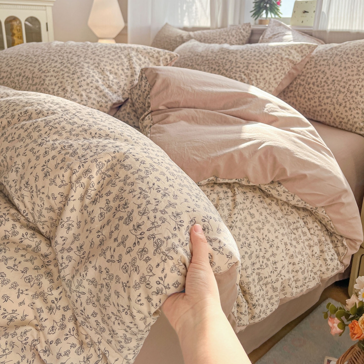 91家纺网 家纺一手货源 找家纺 格真 2026新款韩国小布袋A类古法水洗仿棉云感纱四件套 赫拉