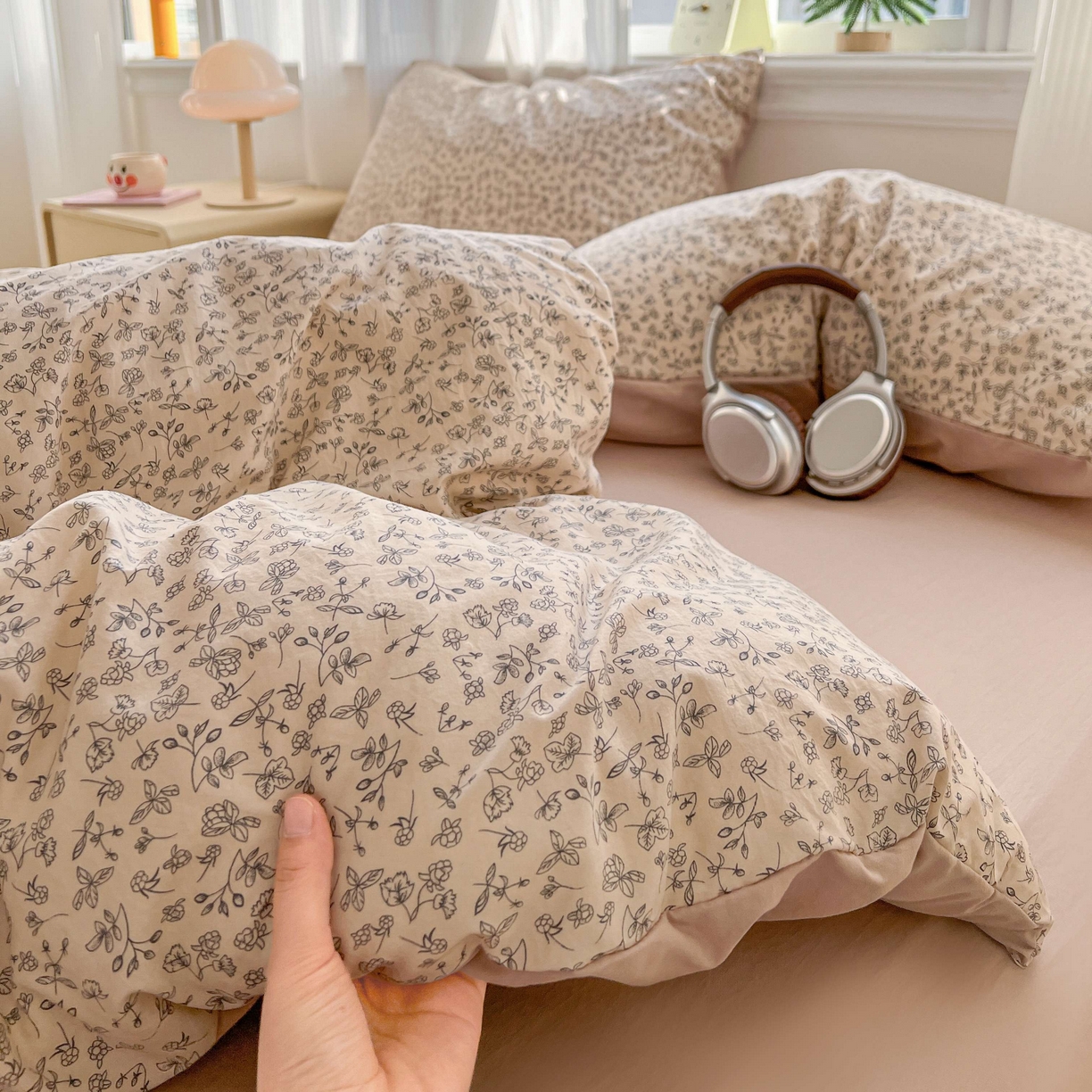 91家纺网 家纺一手货源 找家纺 格真 2026新款韩国小布袋A类古法水洗仿棉云感纱四件套 赫拉