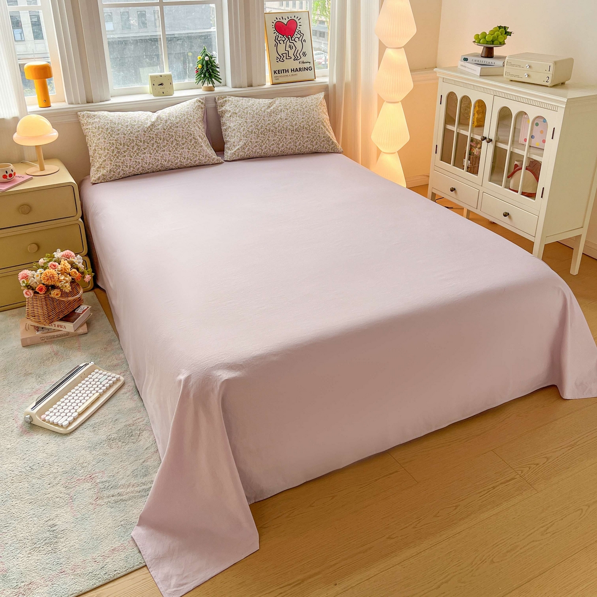 91家纺网 家纺一手货源 找家纺 格真 2026新款韩国小布袋A类古法水洗仿棉云感纱四件套 赫拉