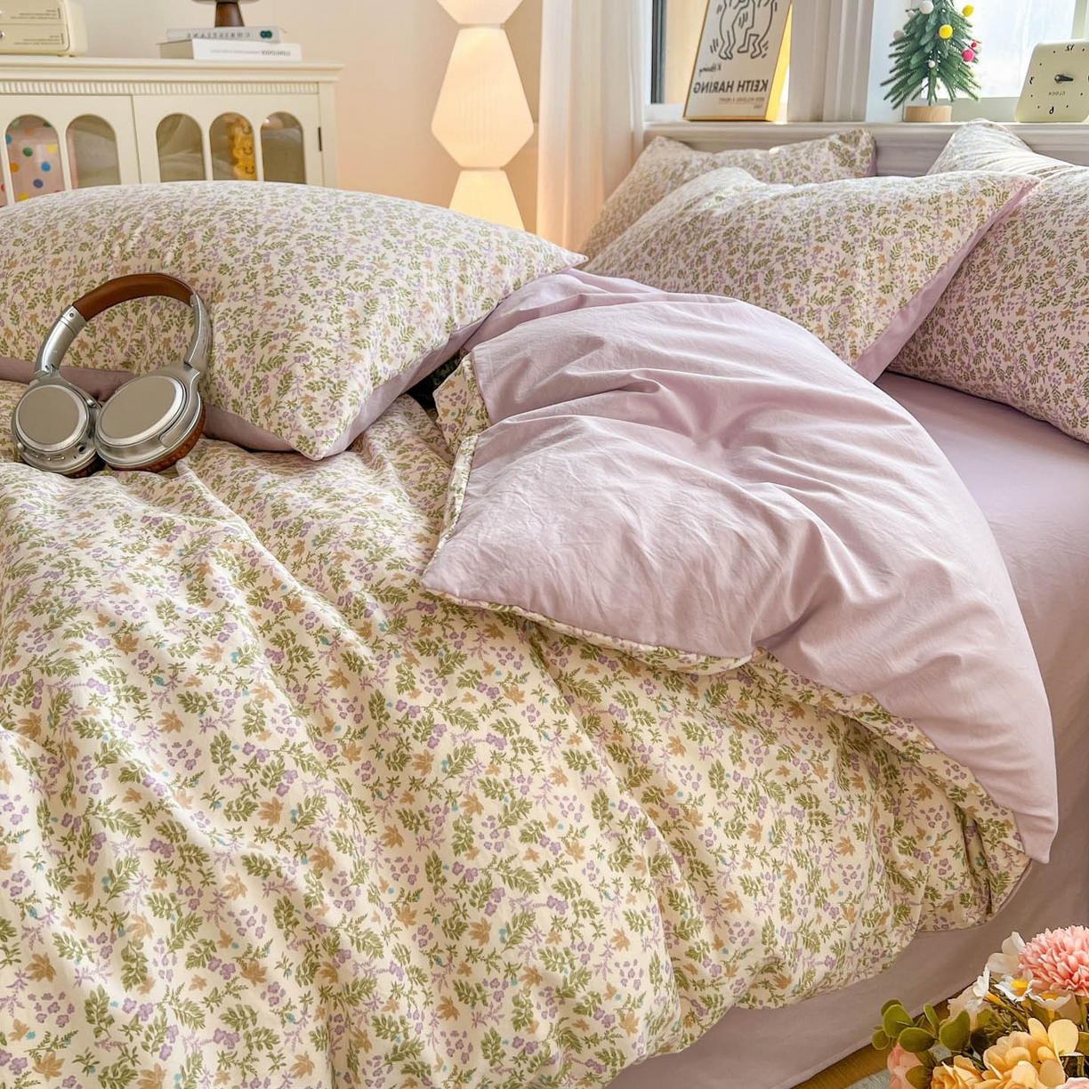 91家纺网 家纺一手货源 找家纺 格真 2026新款韩国小布袋A类古法水洗仿棉云感纱四件套 花间瑶