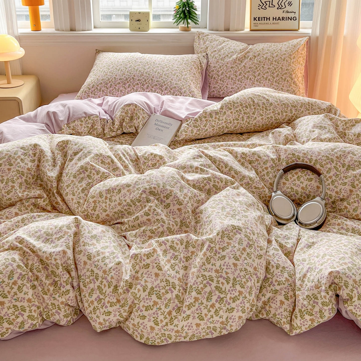 91家纺网 家纺一手货源 找家纺 格真 2026新款韩国小布袋A类古法水洗仿棉云感纱四件套 花间瑶