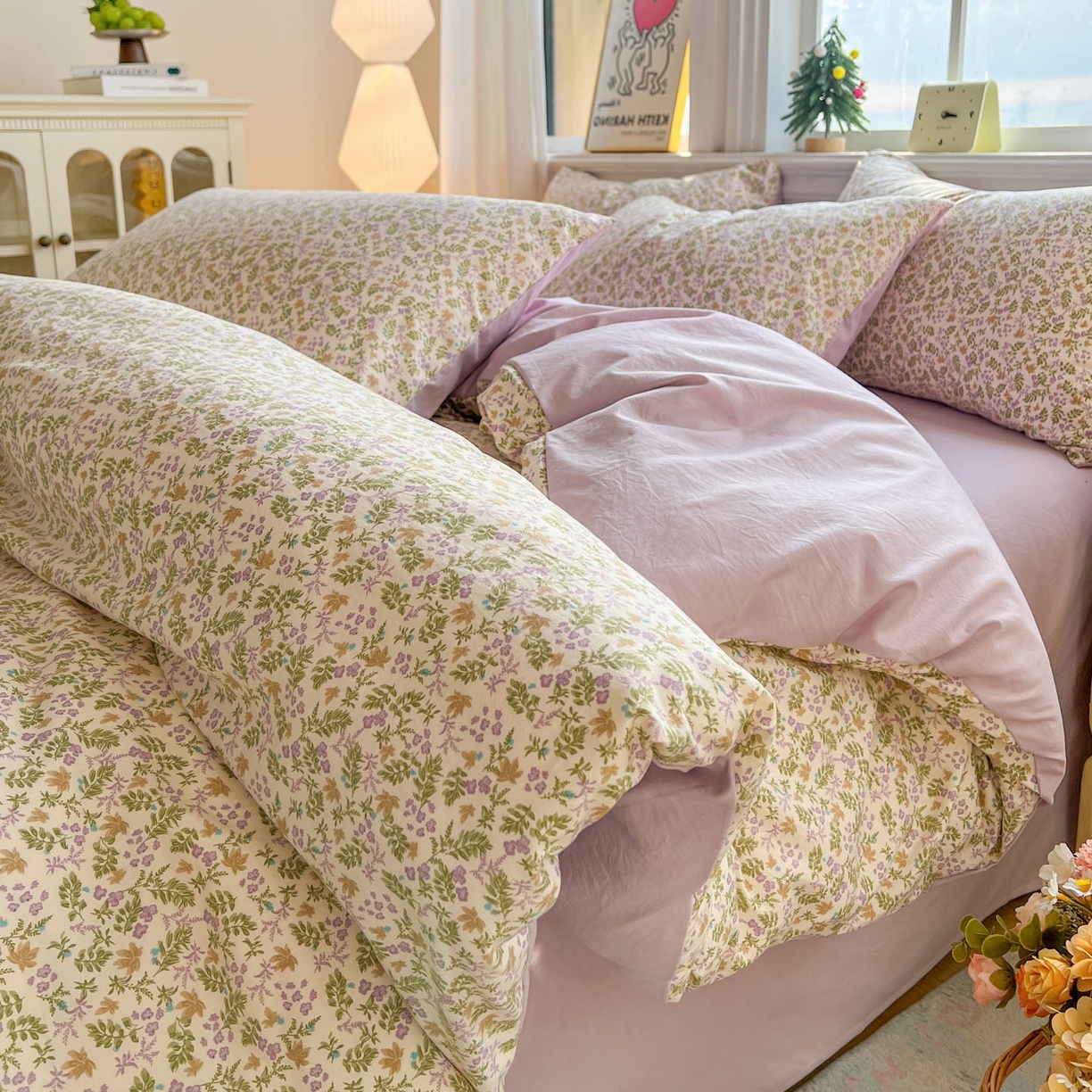 91家纺网 家纺一手货源 找家纺 格真 2026新款韩国小布袋A类古法水洗仿棉云感纱四件套 花间瑶