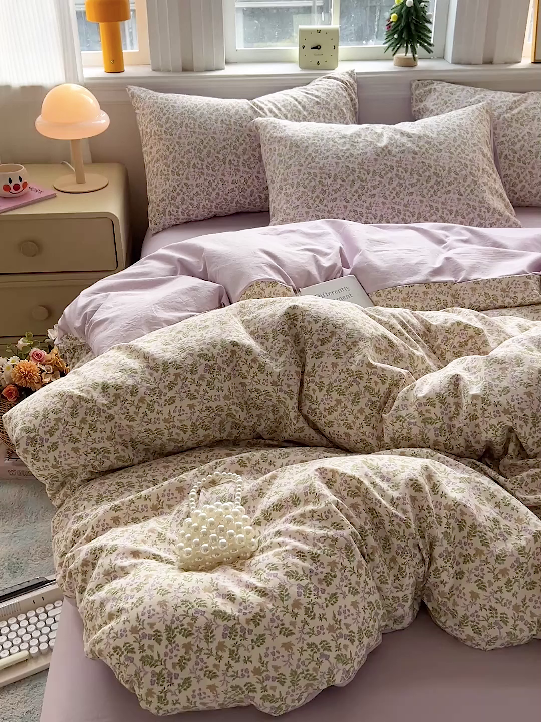 91家纺网 家纺一手货源 找家纺 格真 2026新款韩国小布袋A类古法水洗仿棉云感纱四件套 花间瑶