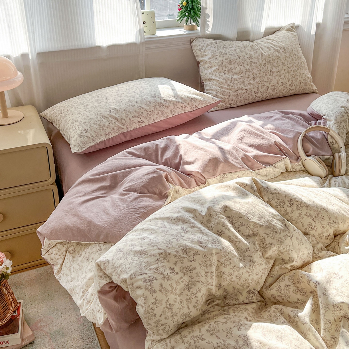 91家纺网 家纺一手货源 找家纺 格真 2026新款韩国小布袋A类古法水洗仿棉云感纱四件套 简韵