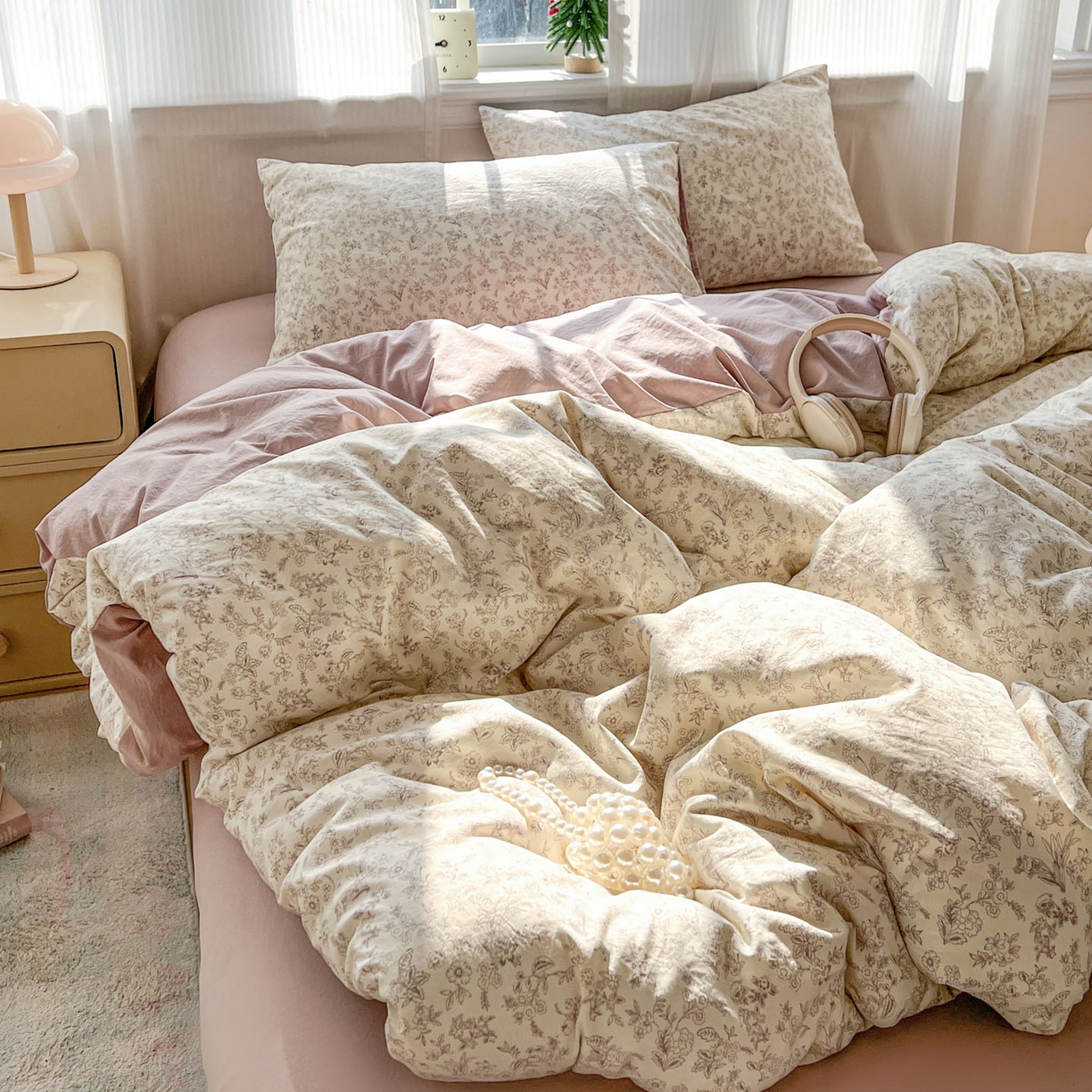 91家纺网 家纺一手货源 找家纺 格真 2026新款韩国小布袋A类古法水洗仿棉云感纱四件套 简韵