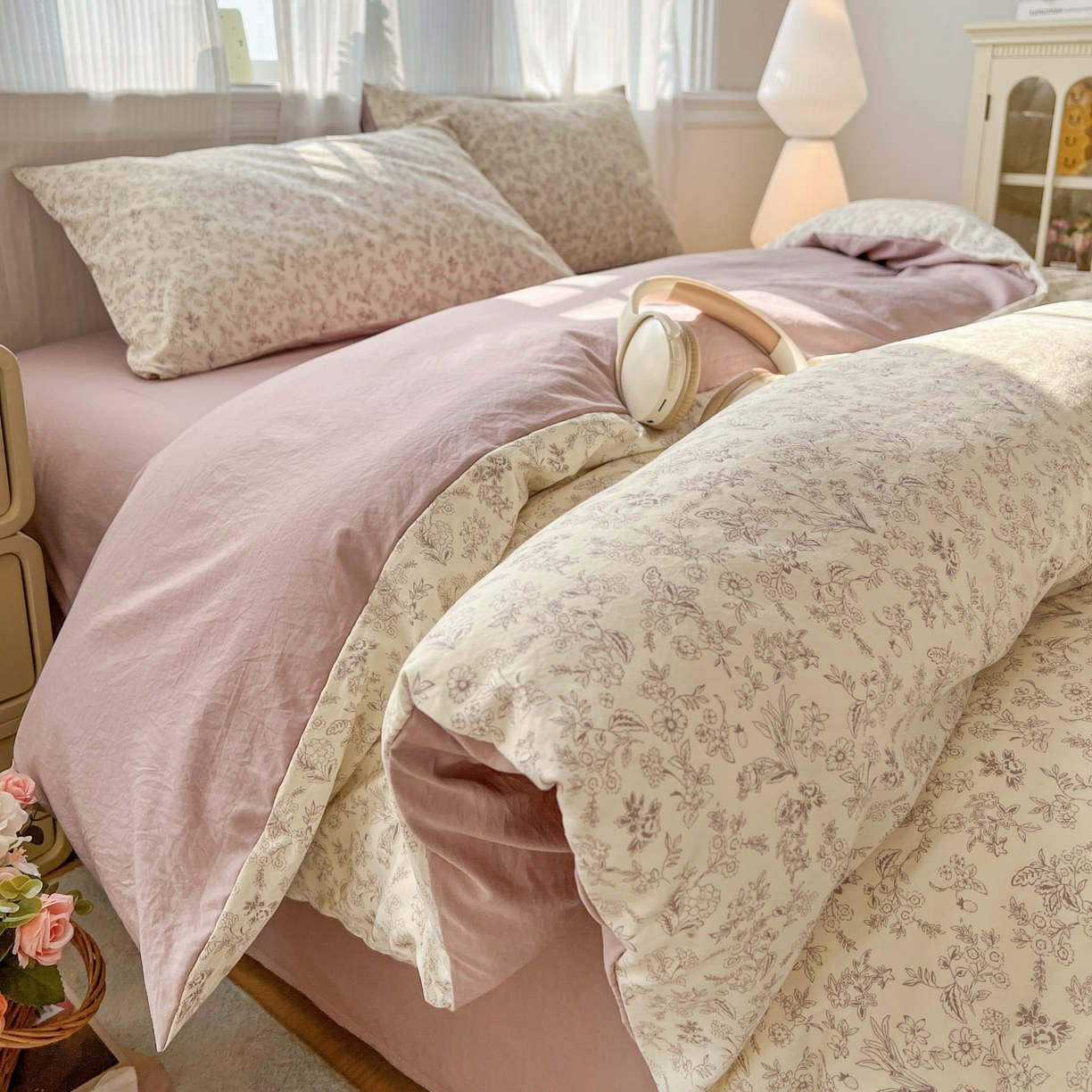 91家纺网 家纺一手货源 找家纺 格真 2026新款韩国小布袋A类古法水洗仿棉云感纱四件套 简韵