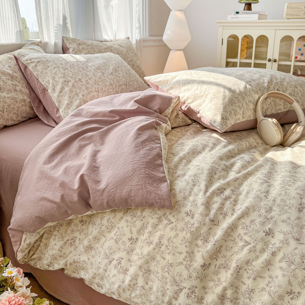 91家纺网 家纺一手货源 找家纺 格真 2026新款韩国小布袋A类古法水洗仿棉云感纱四件套 简韵