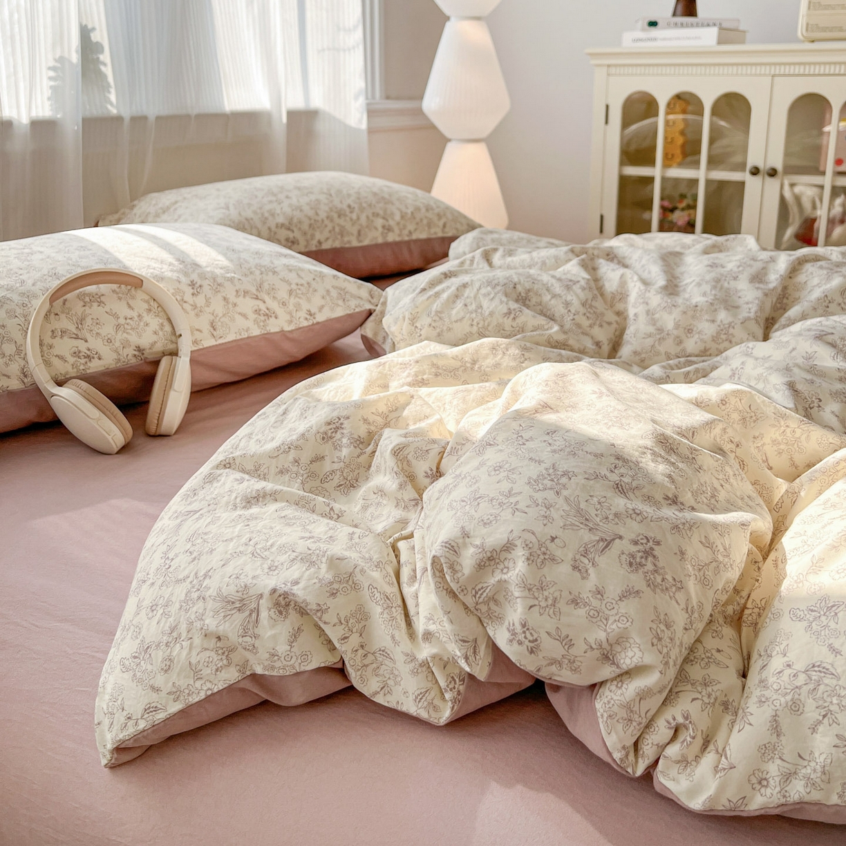 91家纺网 家纺一手货源 找家纺 格真 2026新款韩国小布袋A类古法水洗仿棉云感纱四件套 简韵