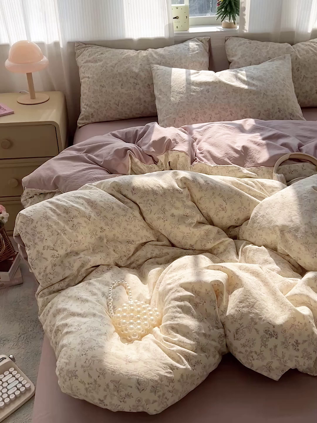 91家纺网 家纺一手货源 找家纺 格真 2026新款韩国小布袋A类古法水洗仿棉云感纱四件套 简韵