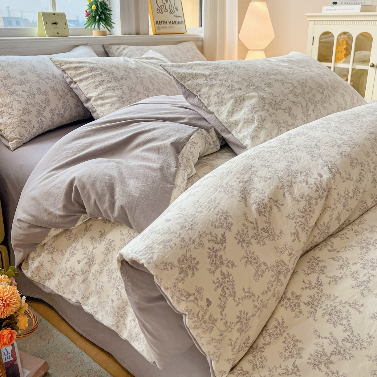 格真 2026新款韩国小布袋A类古法水洗仿棉云感纱四件套 勒叶