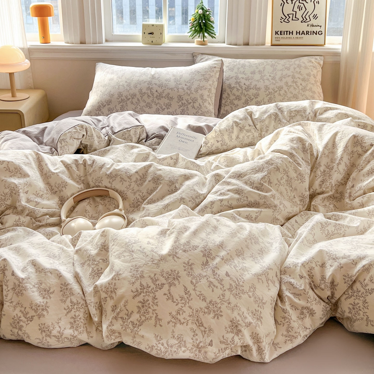 91家纺网 家纺一手货源 找家纺 格真 2026新款韩国小布袋A类古法水洗仿棉云感纱四件套 勒叶