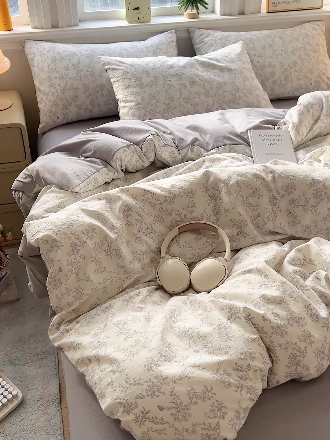 91家纺网 家纺一手货源 找家纺 格真 2026新款韩国小布袋A类古法水洗仿棉云感纱四件套 勒叶