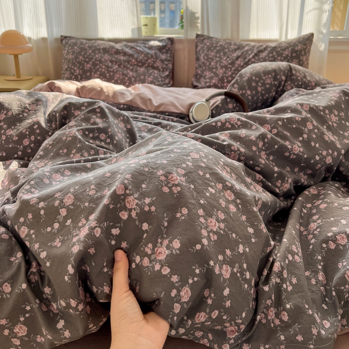 91家纺网 家纺一手货源 找家纺 格真 2026新款韩国小布袋A类古法水洗仿棉云感纱四件套 罗逸淮